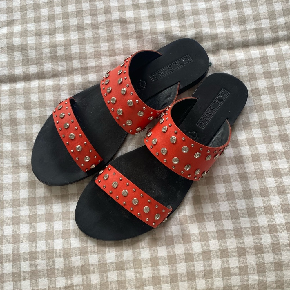 Sol Sana Genuine Leather Studded Sandals